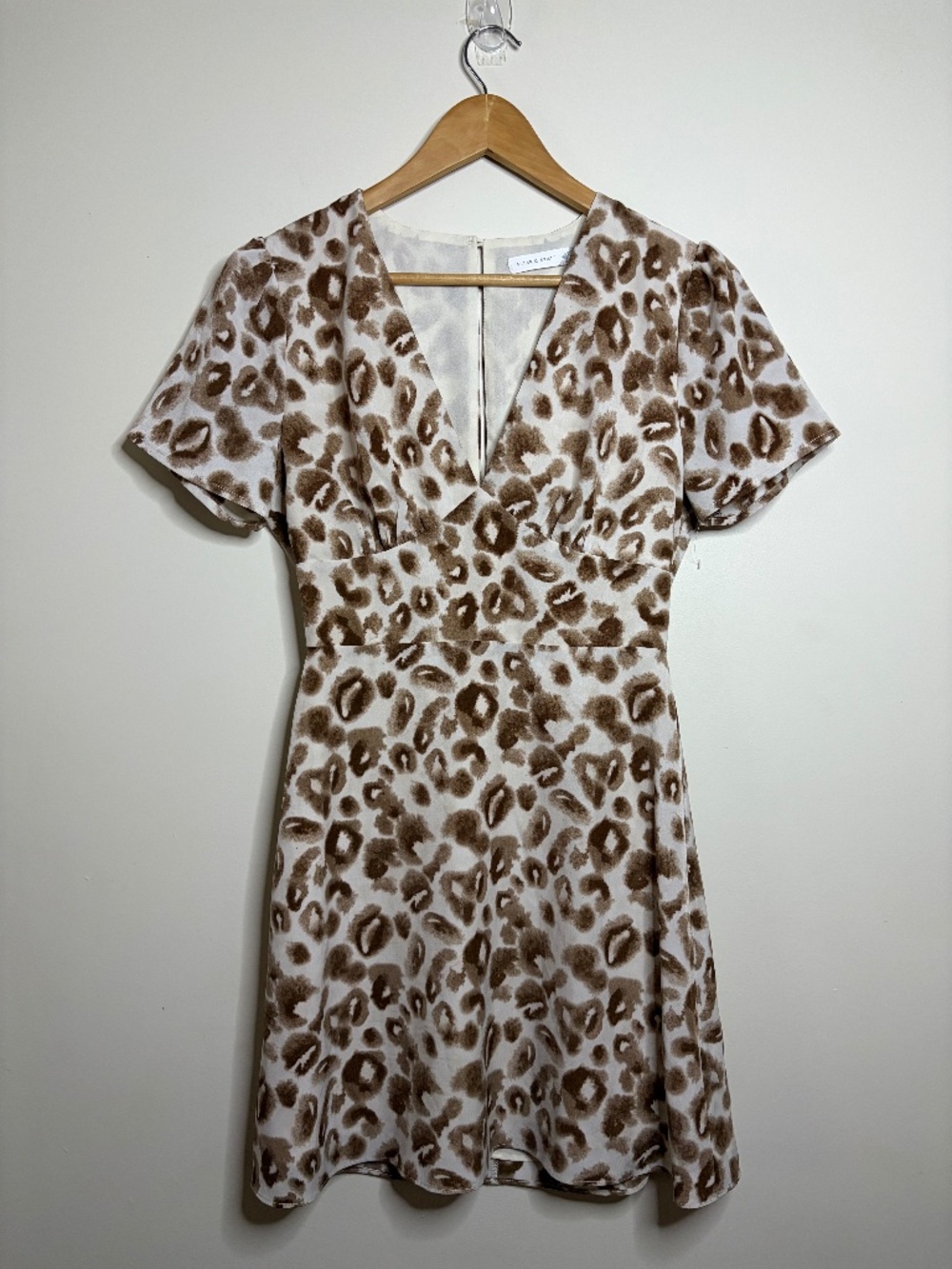 Altar’d State Leopard Print Mini Dress Brown Cream V Neck Fit & Flare Date Night